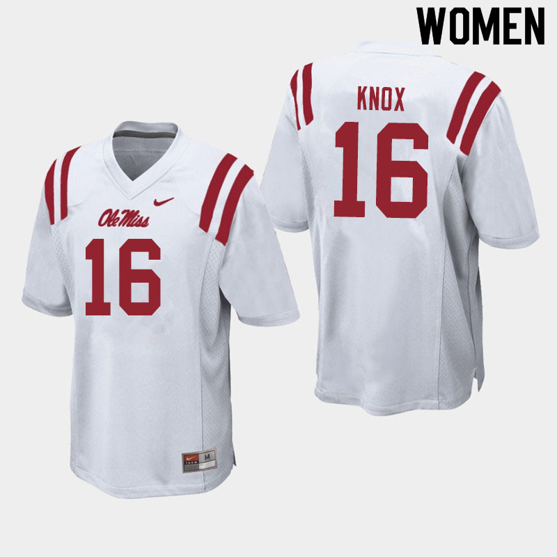 Women #16 Luke Knox Ole Miss Rebels College Football Jerseys Sale-White - Click Image to Close